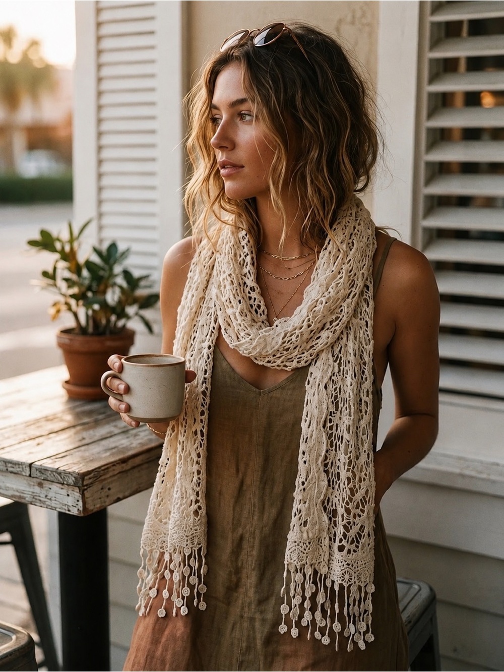 House of Harlow 1960 Ivory Crochet Lace Cotton Wrap / Shawl